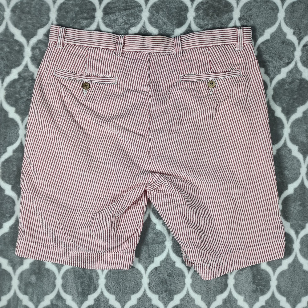 Lynx Seersucker Shorts Men 34 Red White Striped Summer Lightweight Cotton - Picture 2 of 9